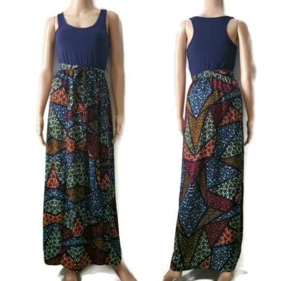 Love Fire Women's Belted Waist Multicolor Print Maxi Summer Dress Size Medium - Picture 8 of 11